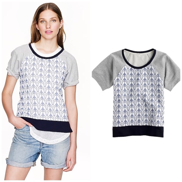 J. Crew Paneled Short Sleeve Sweatshirt Navy *89 - Picture 1 of 8